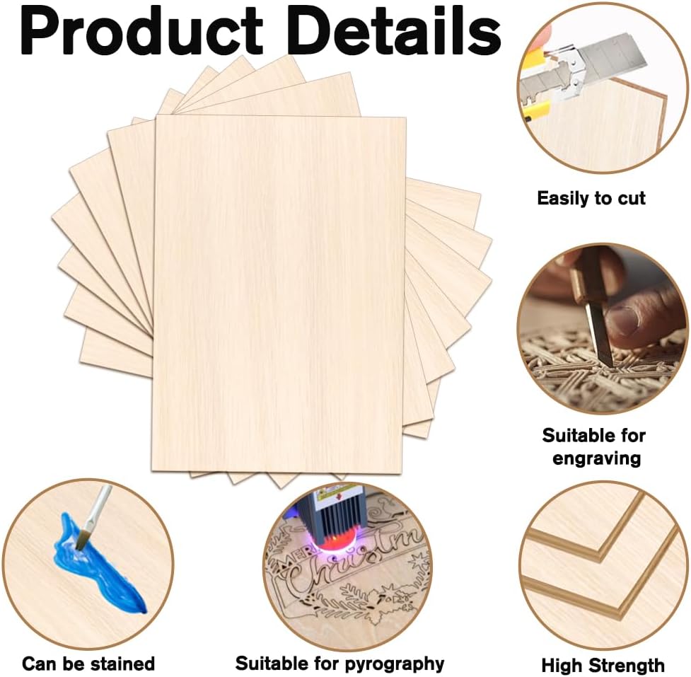 24 Pack Basswood Sheets - 4 x 6 x 1/16 Inch Thin Plywood Wood Squares for Crafts
