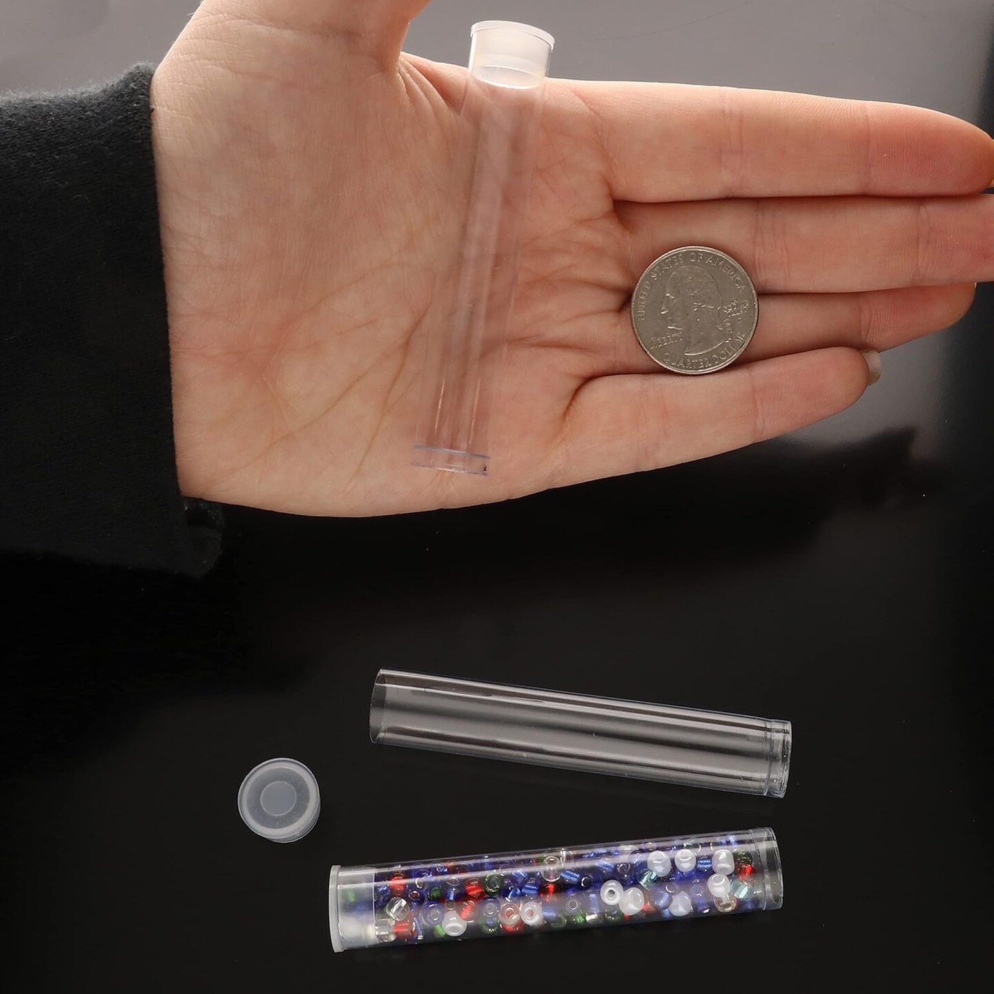The Beadsmith Clear Plastic Tubes - 3-Inch-Long Round Tubes, 9/16 Inches in Diameter - Flat Caps - Use for Beads, Bath Salts, Wedding &#x26; Party Favors, Home or Office Storage - Bag of 25