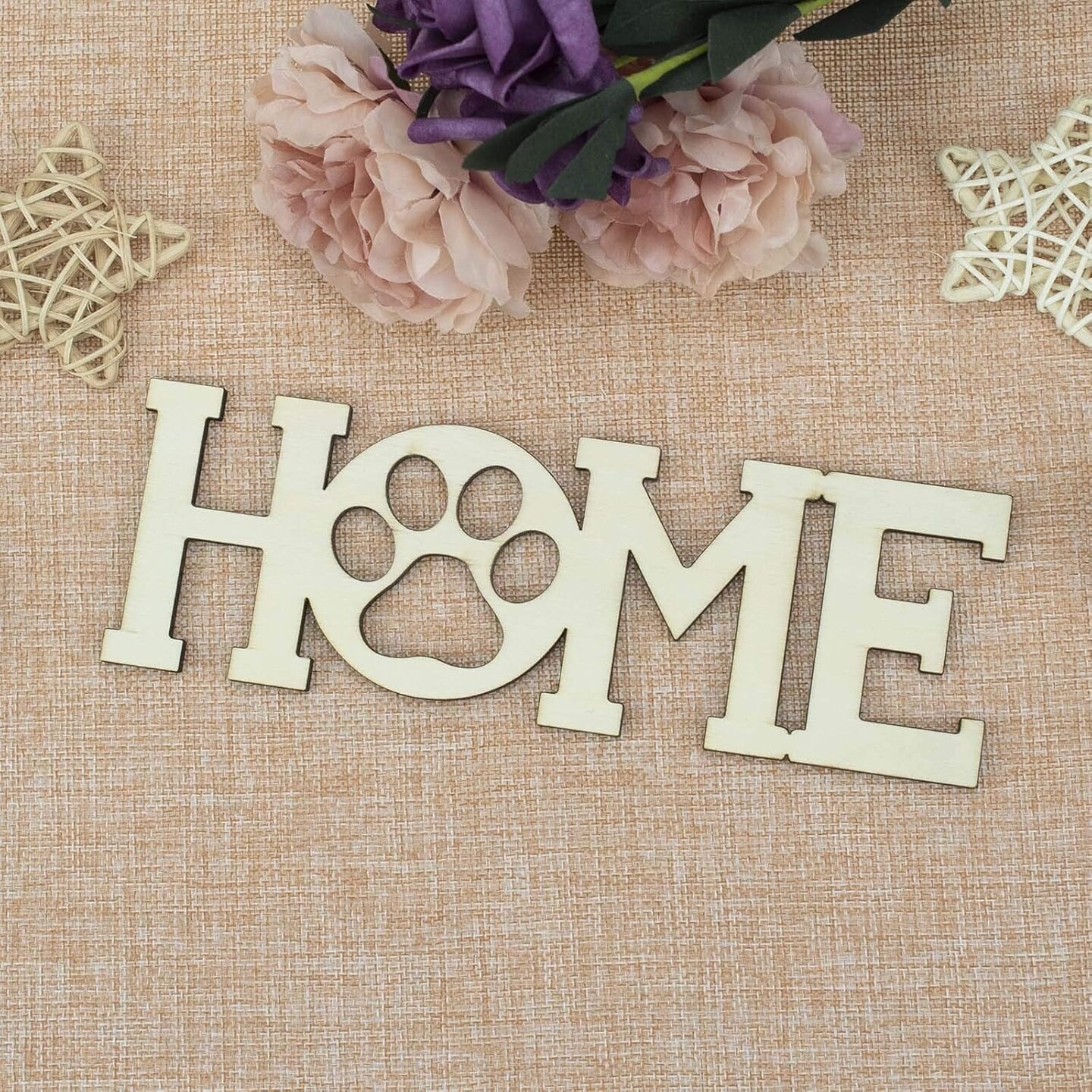 3pcs Home Paw Wood Sign Blank Wooden Dog Cat Paw Plaque, 7.9x2.6 in