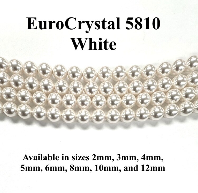 White EuroCrystal 5810 Round Pearls - 2mm, 3mm, 4mm, 5mm, 6mm, 8mm, 10mm, and 12mm - Strands - Made in Austria