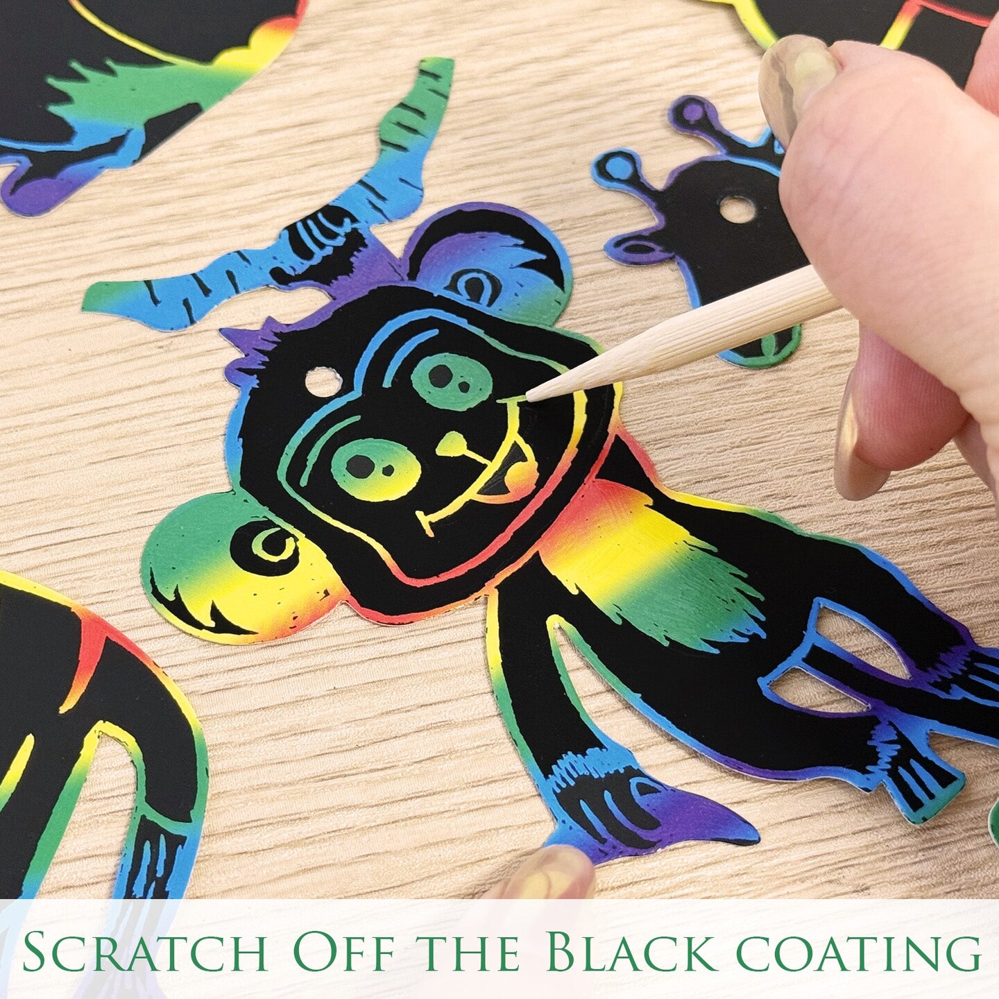 Wrapables 36pc Rainbow Scratch Arts Ornaments, DIY Magic Scratch Arts and Crafts, Animals