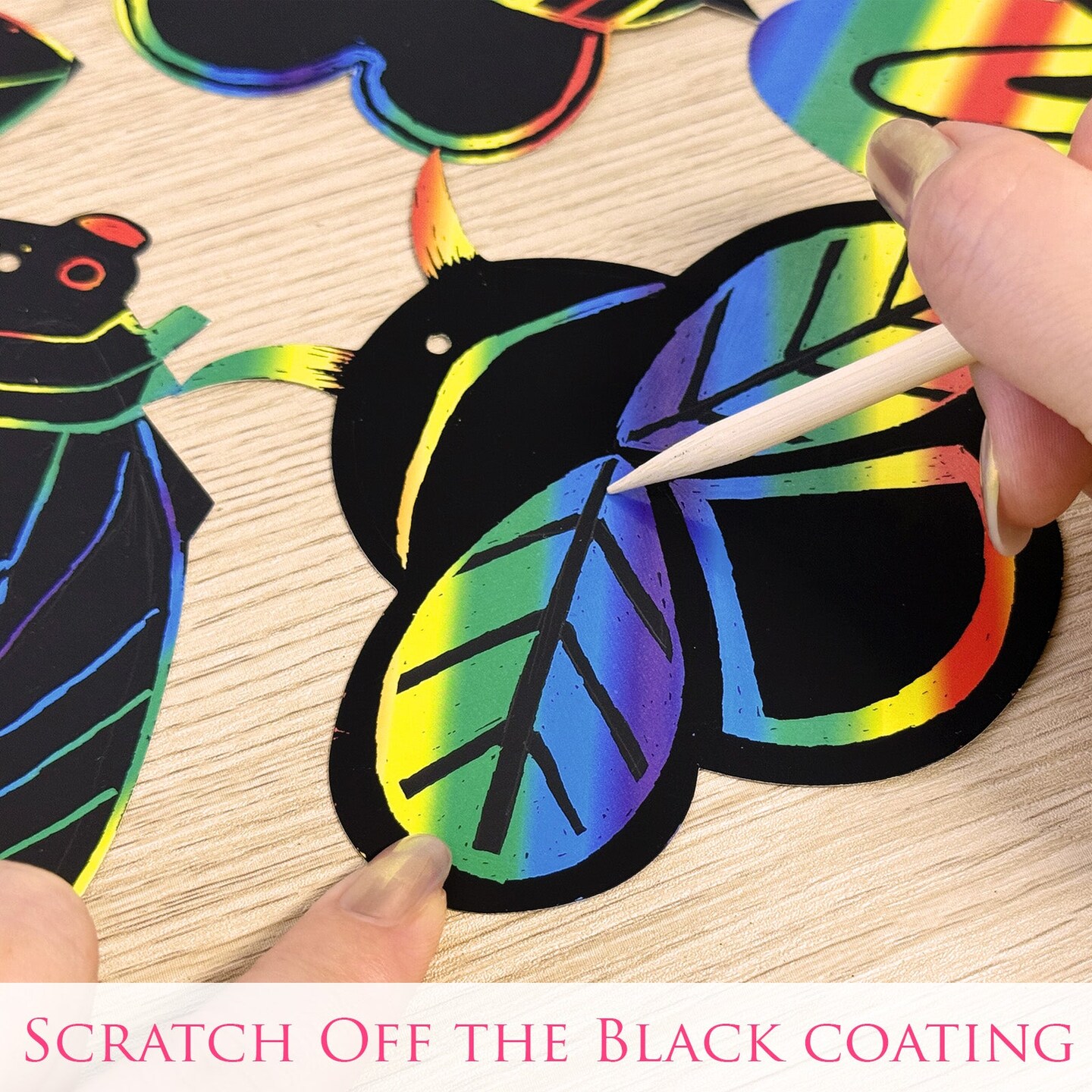 Wrapables 36pc Rainbow Scratch Arts Ornaments, DIY Magic Scratch Arts and Crafts, Insects