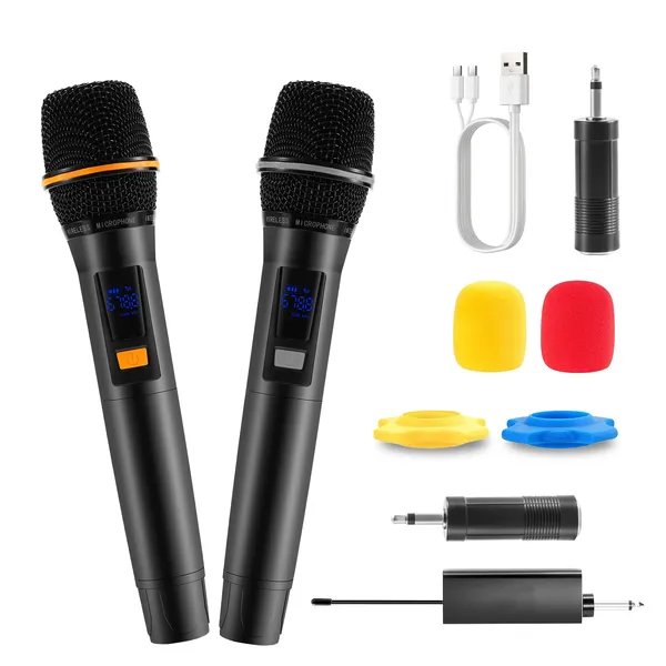 UHF Wireless Microphone Set – Rechargeable Handheld Dynamic Mics with 262FT Range for Karaoke & Events