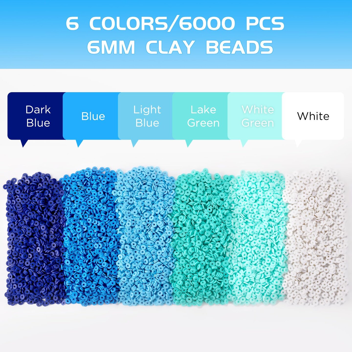 6000 Pcs Blue Clay Beads for Bracelets Making, Funtopia Heishi Beads Polymer Clay Beads, Flat Round Disc Clay Beads for Jewelry Making (6mm)