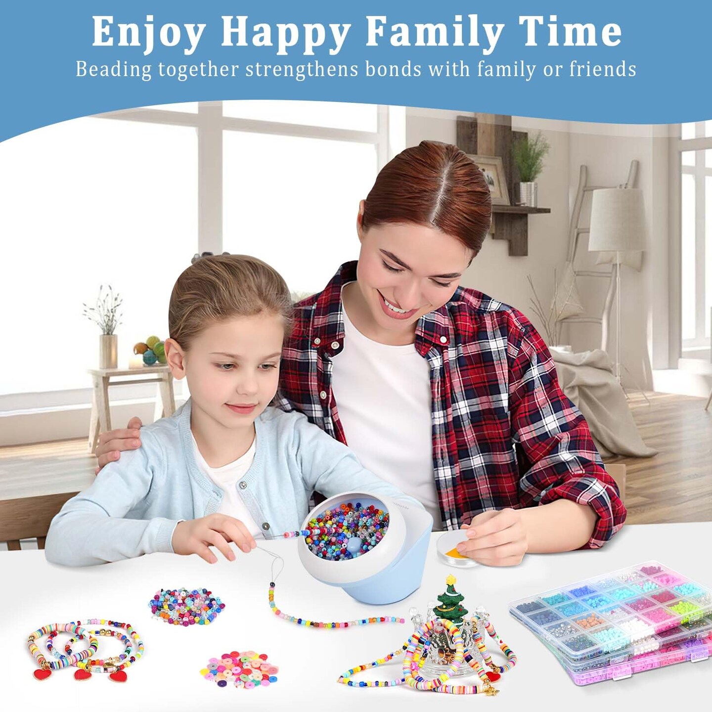 Clay Bead Spinner, Electric Bead Spinner for Jewelry Making, Bracelet Spinner and Necklace Making Machine with Bead Needles and Thread, Seed Bead Spinner, Clay Bead Bracelet Spinner (Blue), (No Beads)