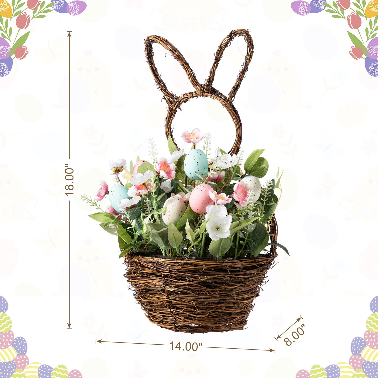Set of 2 18"H Easter Egg and Flower Bunny Shaped Basket Centerpiece