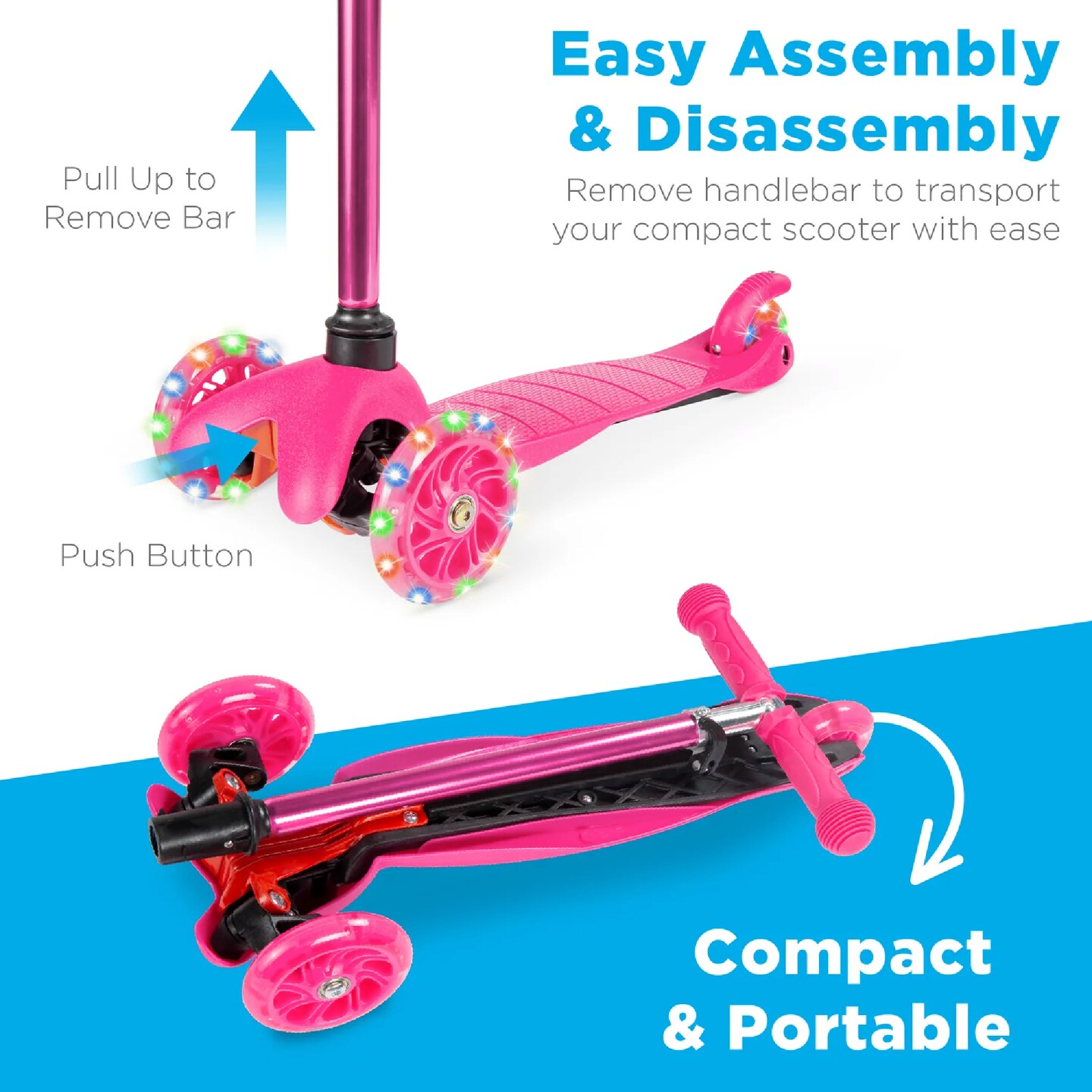 Best Choice Products Kids Mini Kick Scooter Toy w/ Light-Up Wheels and Height Adjustable T-Bar