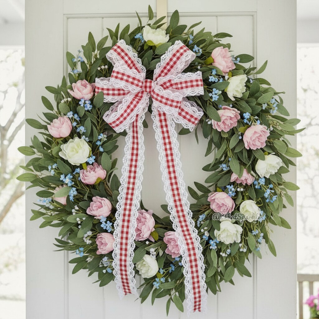 RG Ribbon: 1.5" Red and White Gingham Scalloped Lace Edge Ribbon for Bows, Wreaths, Crafts and Decorations