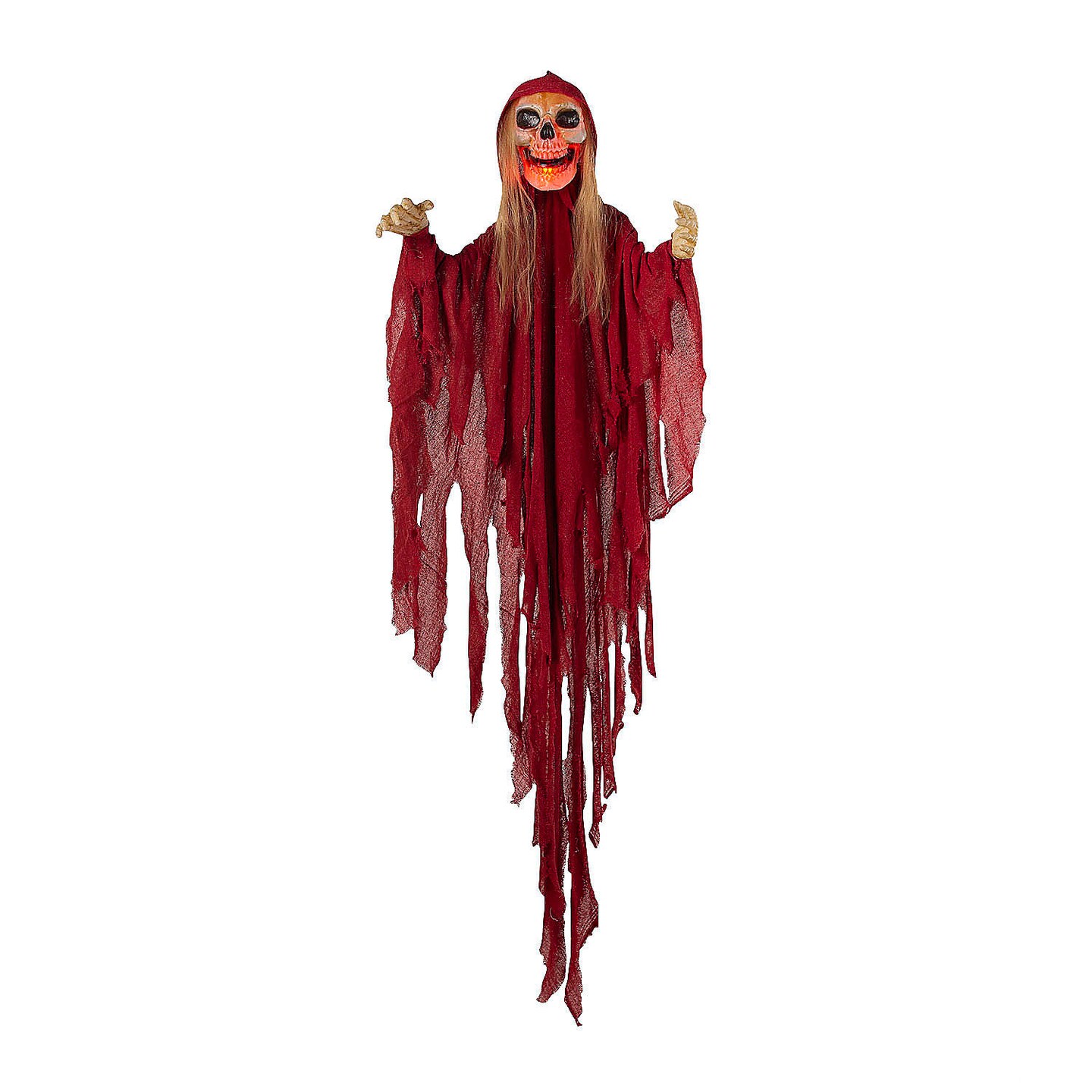 Light Up Skeletal Reaper in Red Robes Halloween Hanging Decoration 66 3/4&#x22;