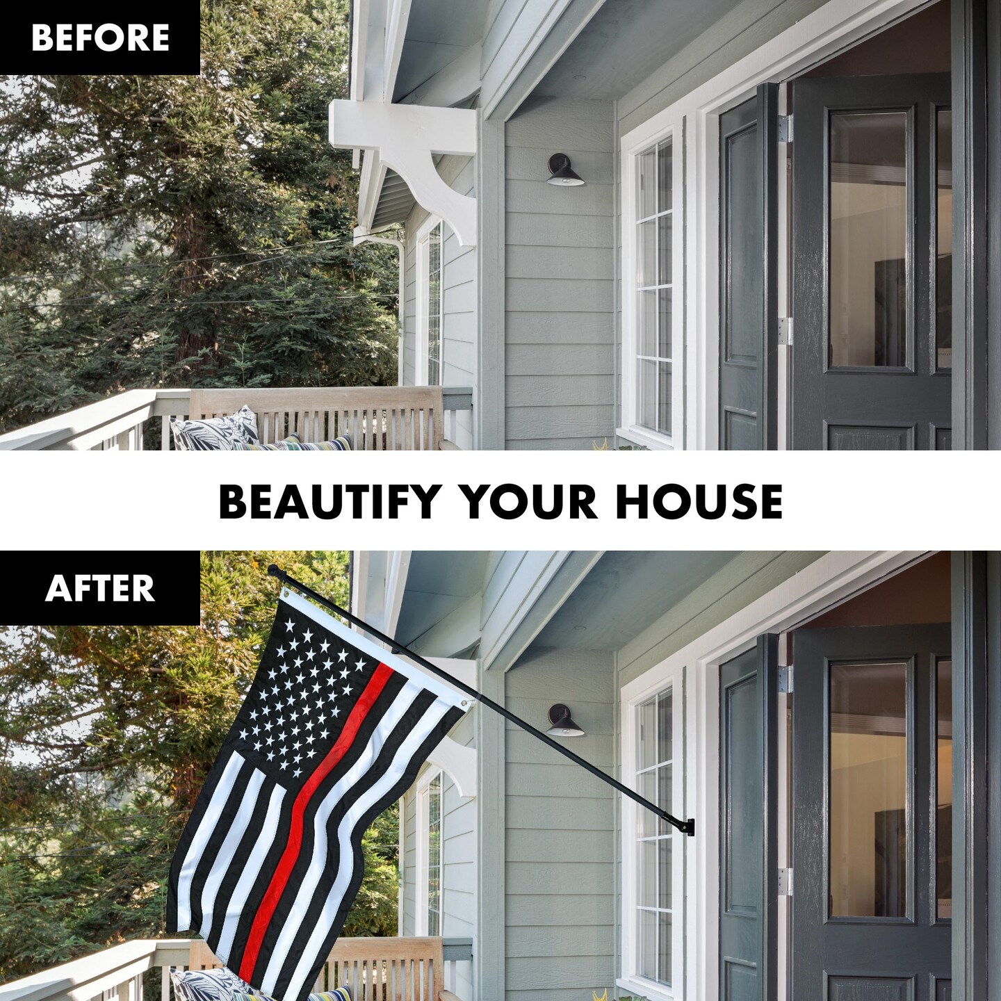 G128 - 5 Feet Tangle Free Spinning Flagpole (Black) Thin Red Line Flag Brass Grommets Embroidered 2x3 ft (Flag Included) Aluminum Flag Pole