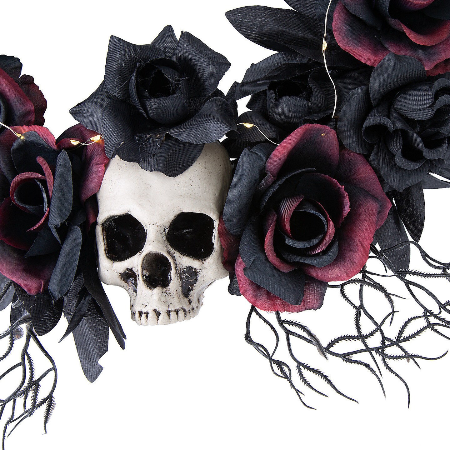 Light Up Dead Roses &#x26; Skull Halloween Wreath 23.5