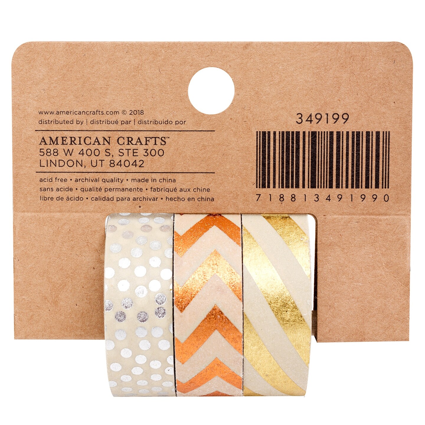 American Crafts DIY Shop Metallic Tape 10yd 3/Pkg-Gold, Copper & Silver Accents