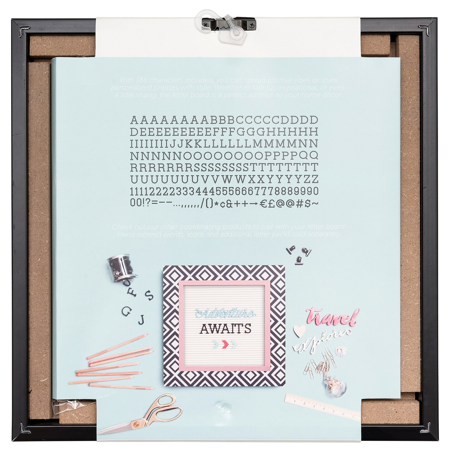 DCWV Framed Letterboard 12"X12"-Black & White Pattern W/ White Insert