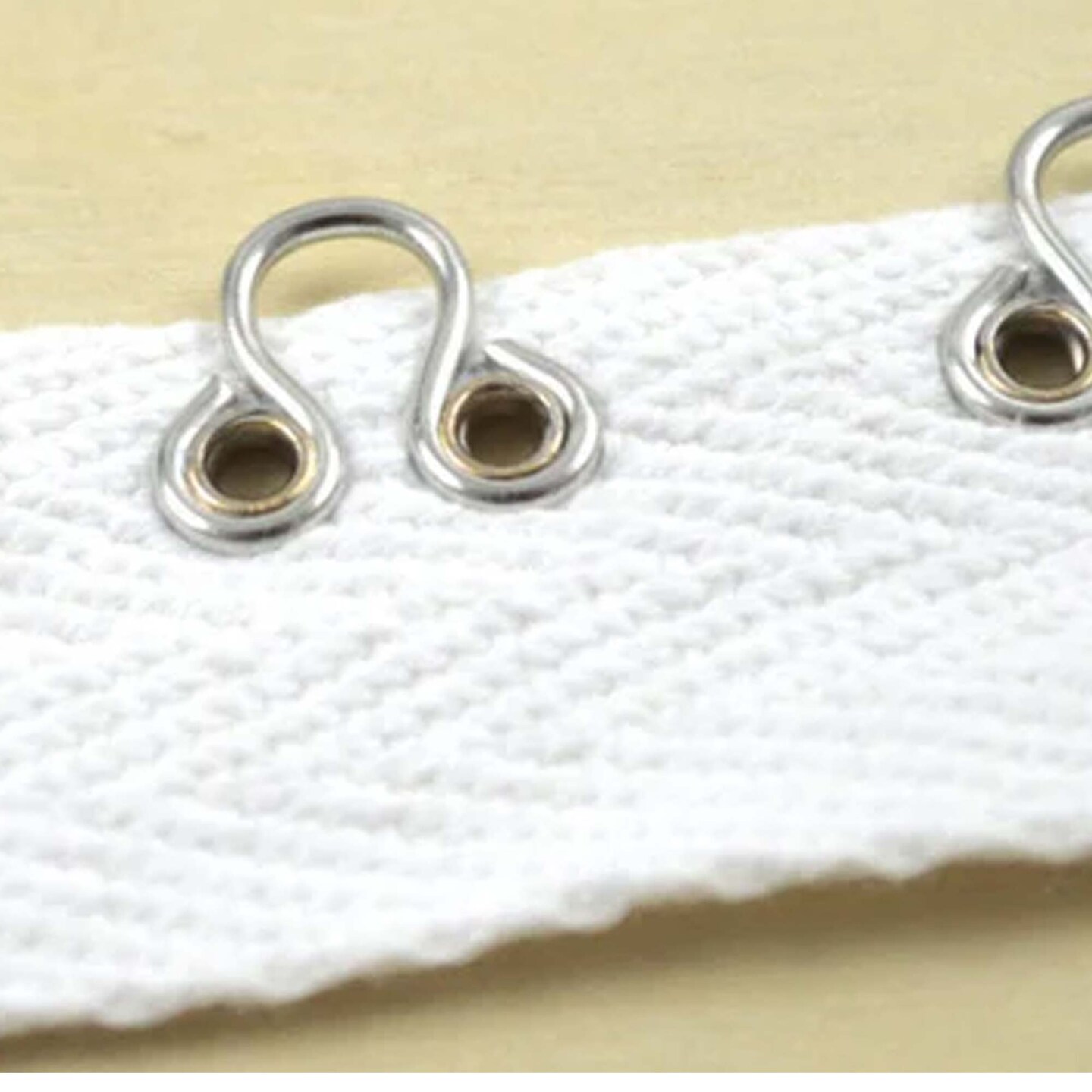 White and Silver 7/8" Heavy Duty Hook & Eye Cotton Tape Black Twill Trim with Silver Metal Closures