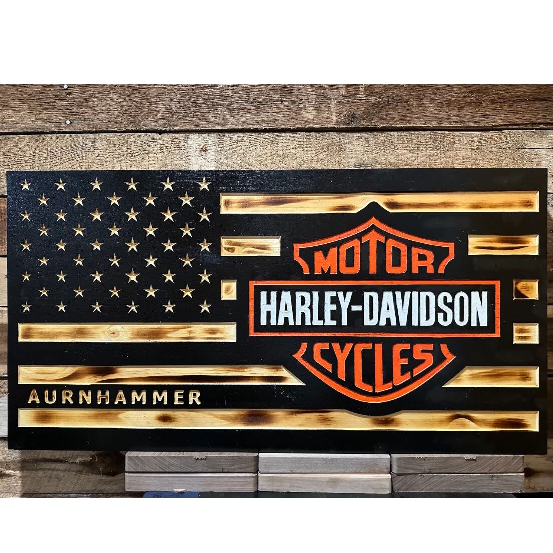 Rustic Personalized Harley Davidson Rustic Wood Flag, Handmade Unique ...