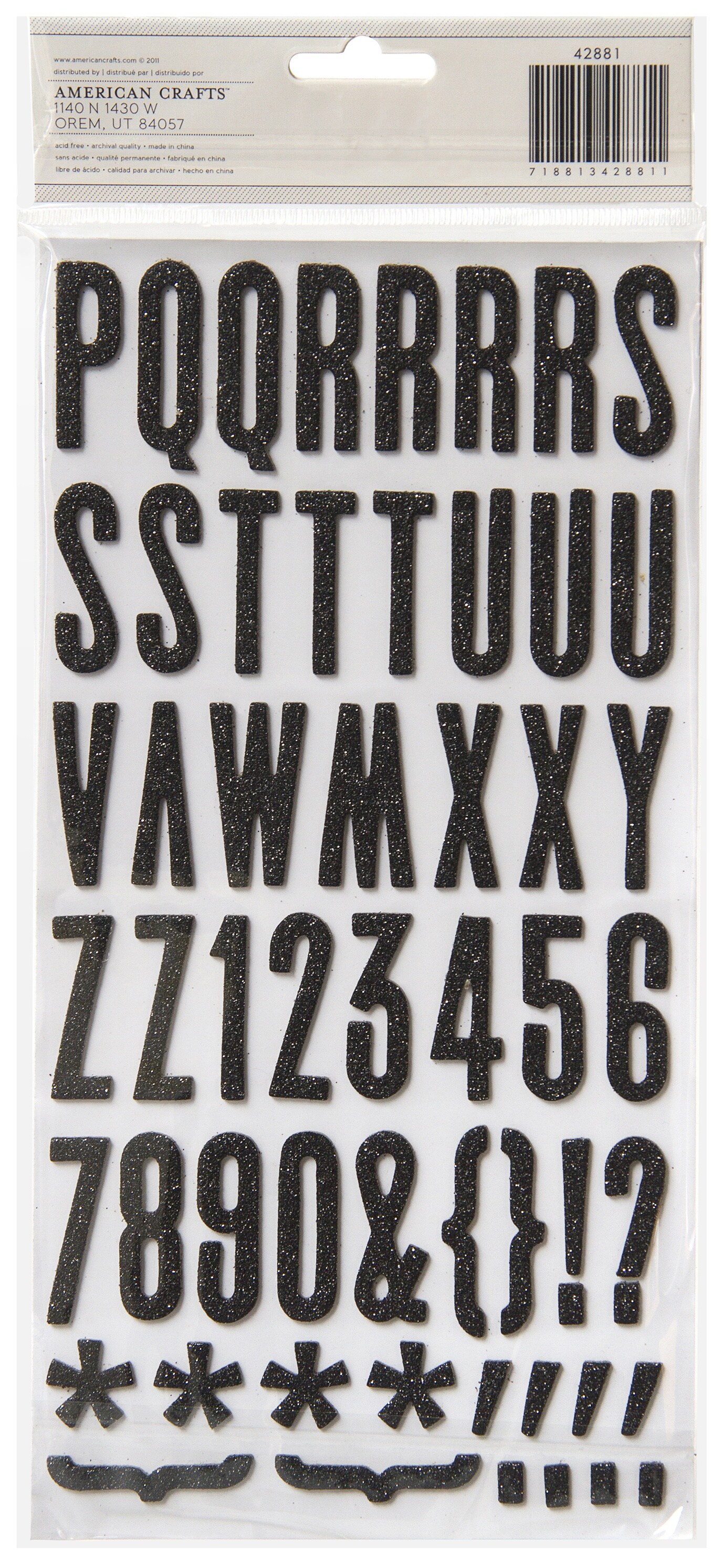 American Crafts Chipboard Alphabet Stickers-Shoe Box-Black Glitter, 103/Pkg