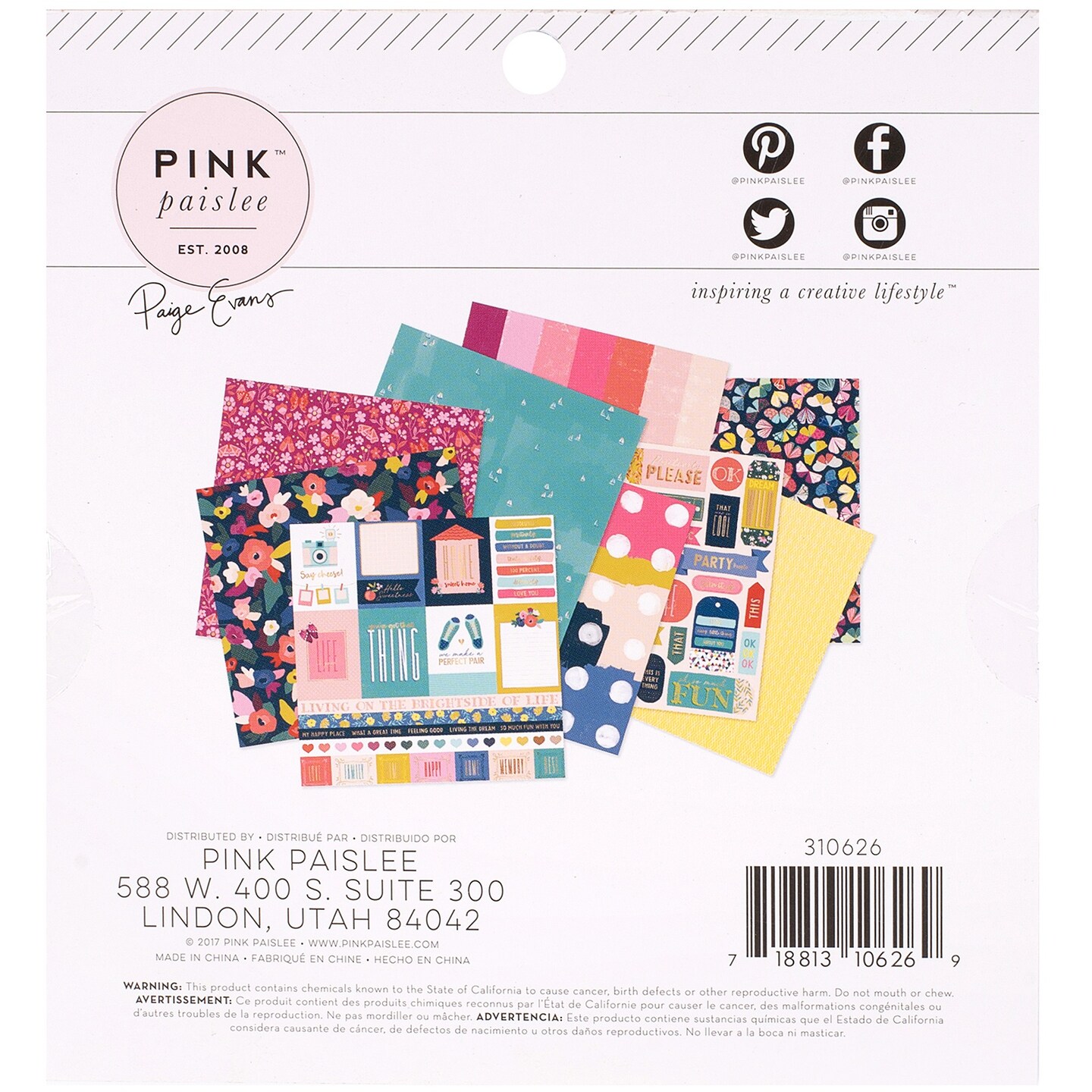 Pink Paislee Single-Sided Paper Pad 6"X6" 36/Pkg-Paige Evans Pick Me Up W/Gold Foil