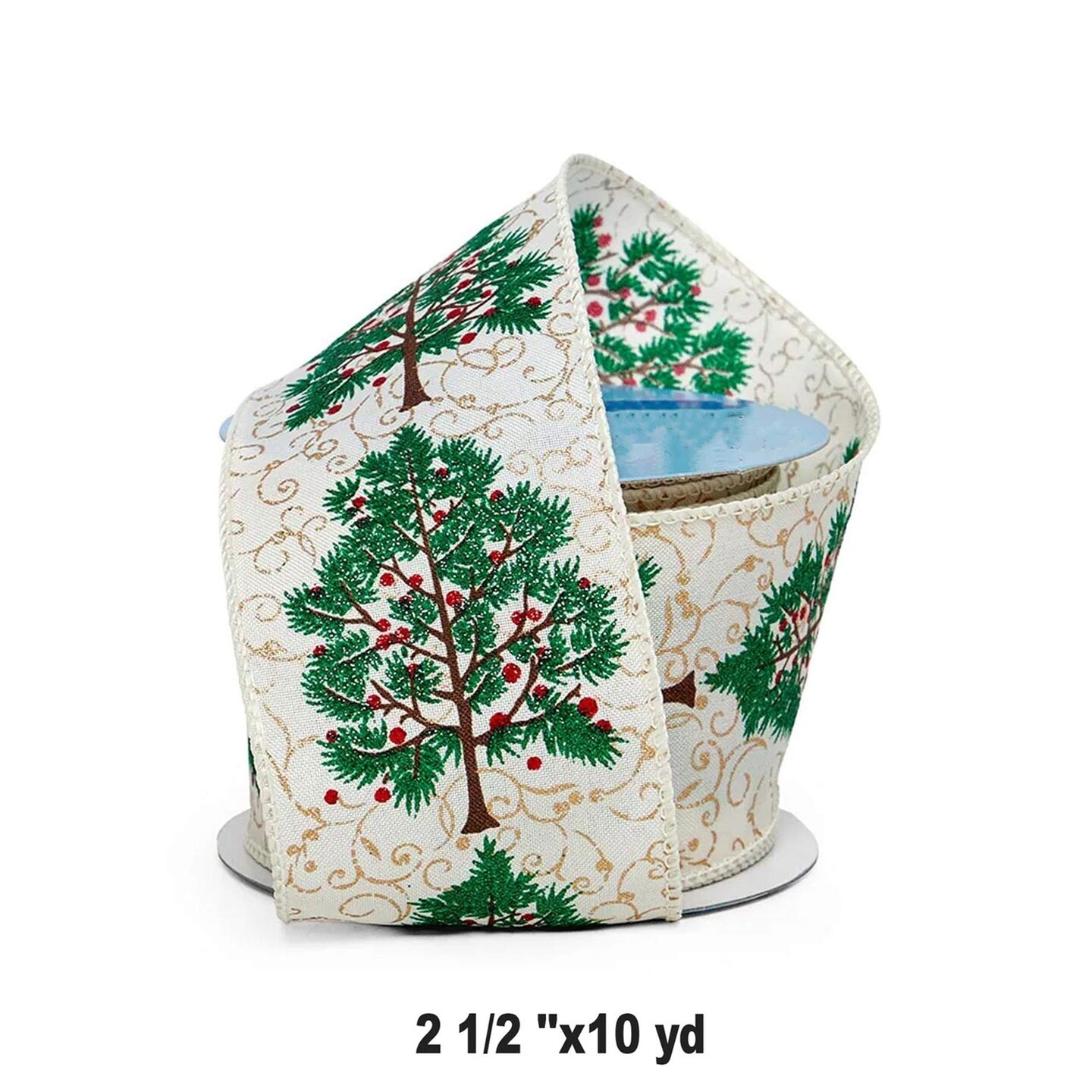 Festive Glitter Christmas Ribbon 2.5&#x201D; x 10 Yards Clearance 1 Roll for Tree &#x26; Gift Decoration