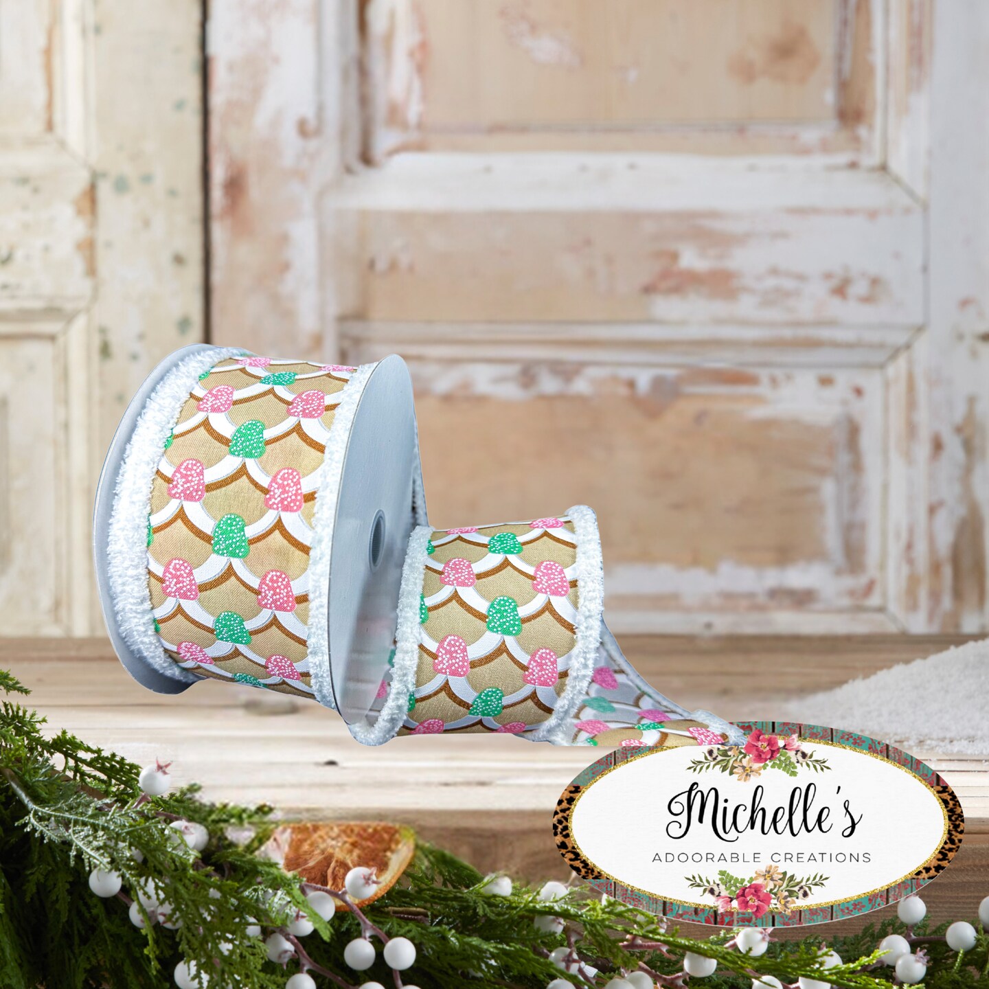 2.5&#x22; Gumdrop Gingerbread Roof Drift Ribbon: Pastel (10 Yards)