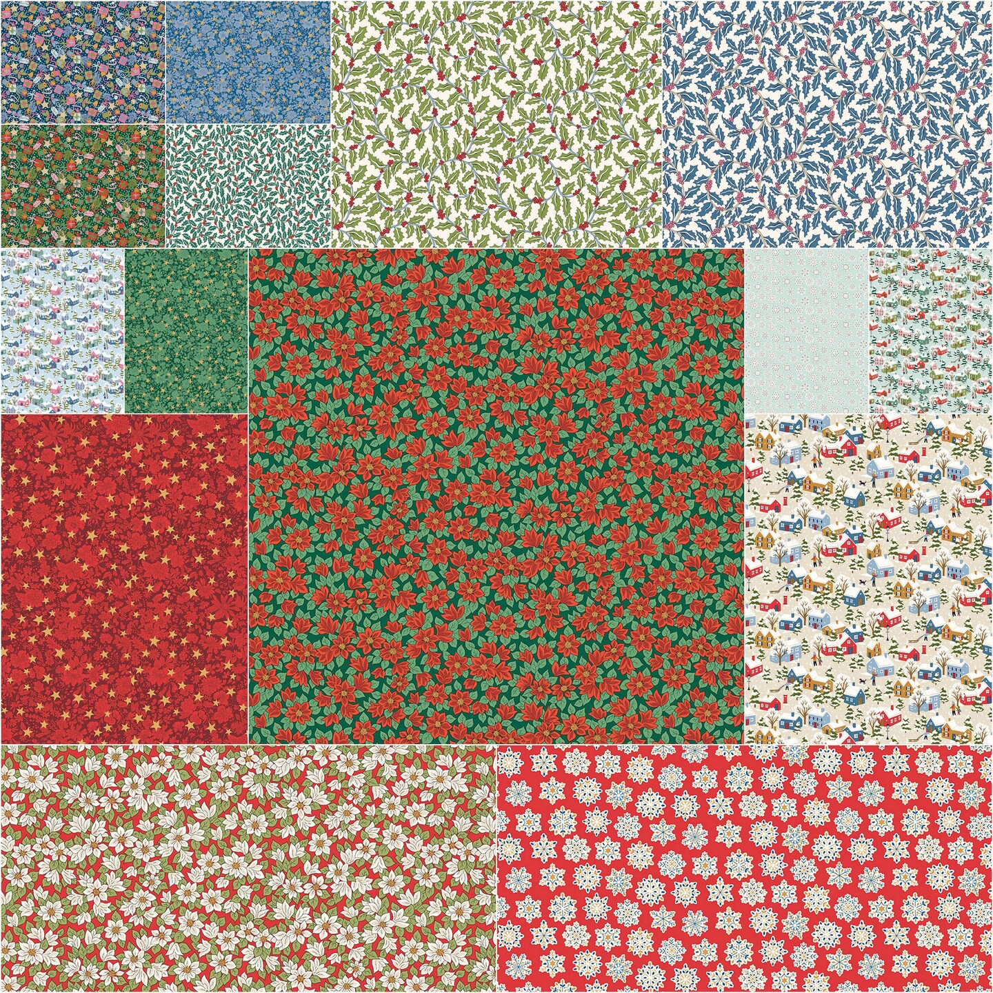 Festive Greetings 5&#x22; Square Pack (Charm Pack / 5&#x22; Stacker) by Liberty Fabrics for Riley Blake (5-LFESGREET-42)