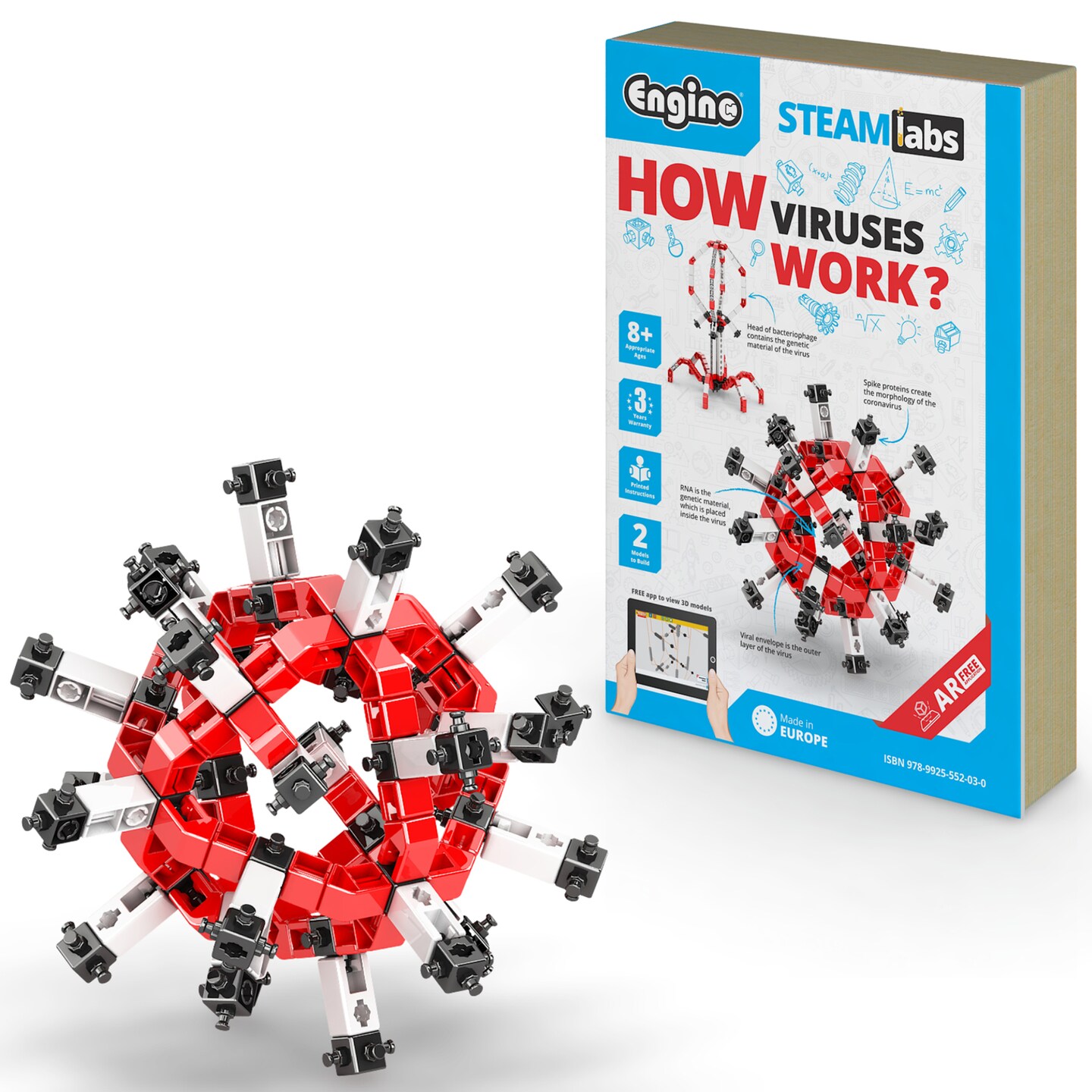 Engino: STEAM Labs Junior: How Viruses Works - 2 Model Brick Building Set, Toybook Series, Experiment & Art Activities, Play & Learn Science, Kids 8+