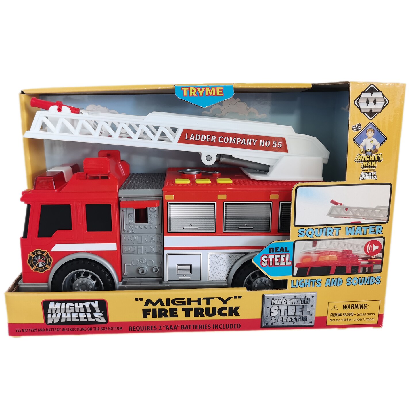 Mighty Wheels: 10&#x22; Mighty Fire Truck - Lights &#x26; Sounds, Rescue Toy Vehicle, Realistic Water Squirting &#x26; Ladder, Durable Indoor-Outdoor Play, Kids 3+