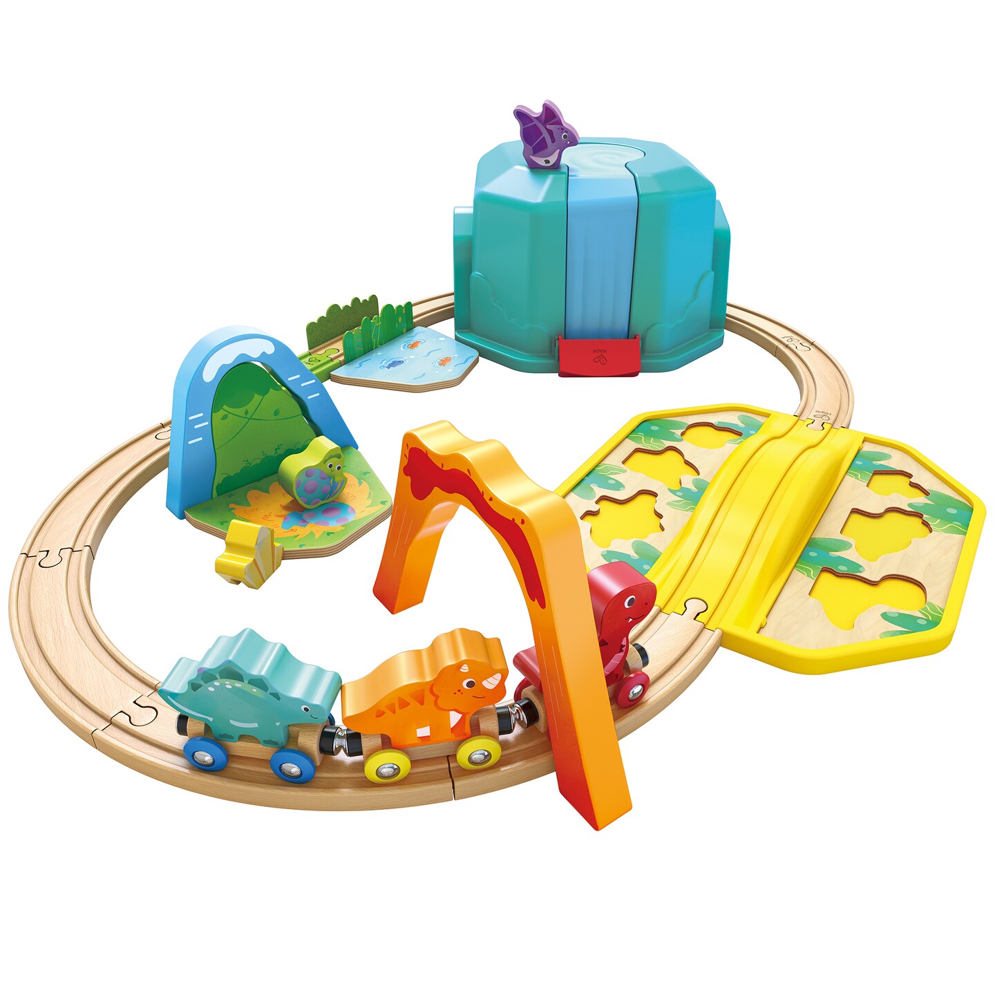 Hape: Dinosaur Train Bucket Set - 27pc, Wooden Train &#x26; Puzzle Toy, Magnetic Linking Capability, Brightly Colored, Baby &#x26; Toddlers, 18 Months+