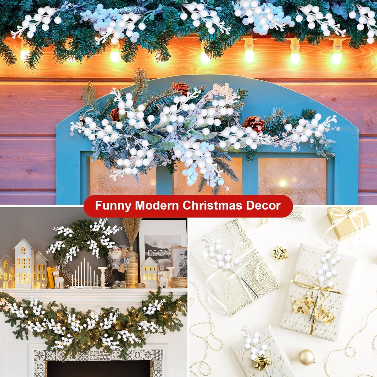 7.9 Inch Artificial Berries Sprays Branches Floral Pick(White)