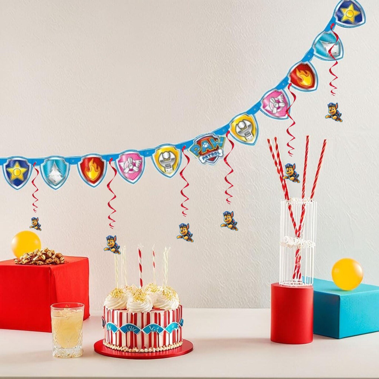 Paw Patrol Party Decorations Set – Banner and Hanging Swirl Streamers with Chase Cutouts for Kids Birthday Party Supplies
