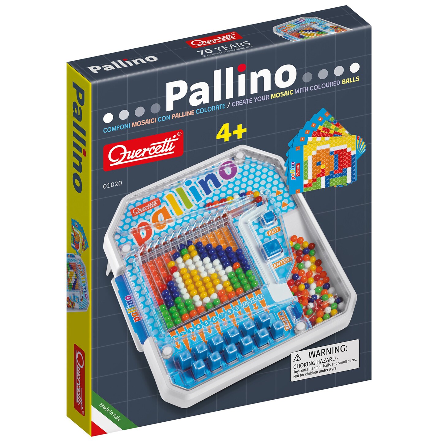 Quercetti: Pallino - Create-Your-Own Mosaic w/ Colored Balls, STEM Game Activity Toy, Design Cards, Learn Colors & Patterns, Preschool Play, Kids 4+