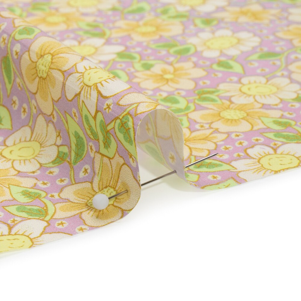 1 Yard Lilac Cotton Poplin Fabric with Daisy Floral Print Lightweight