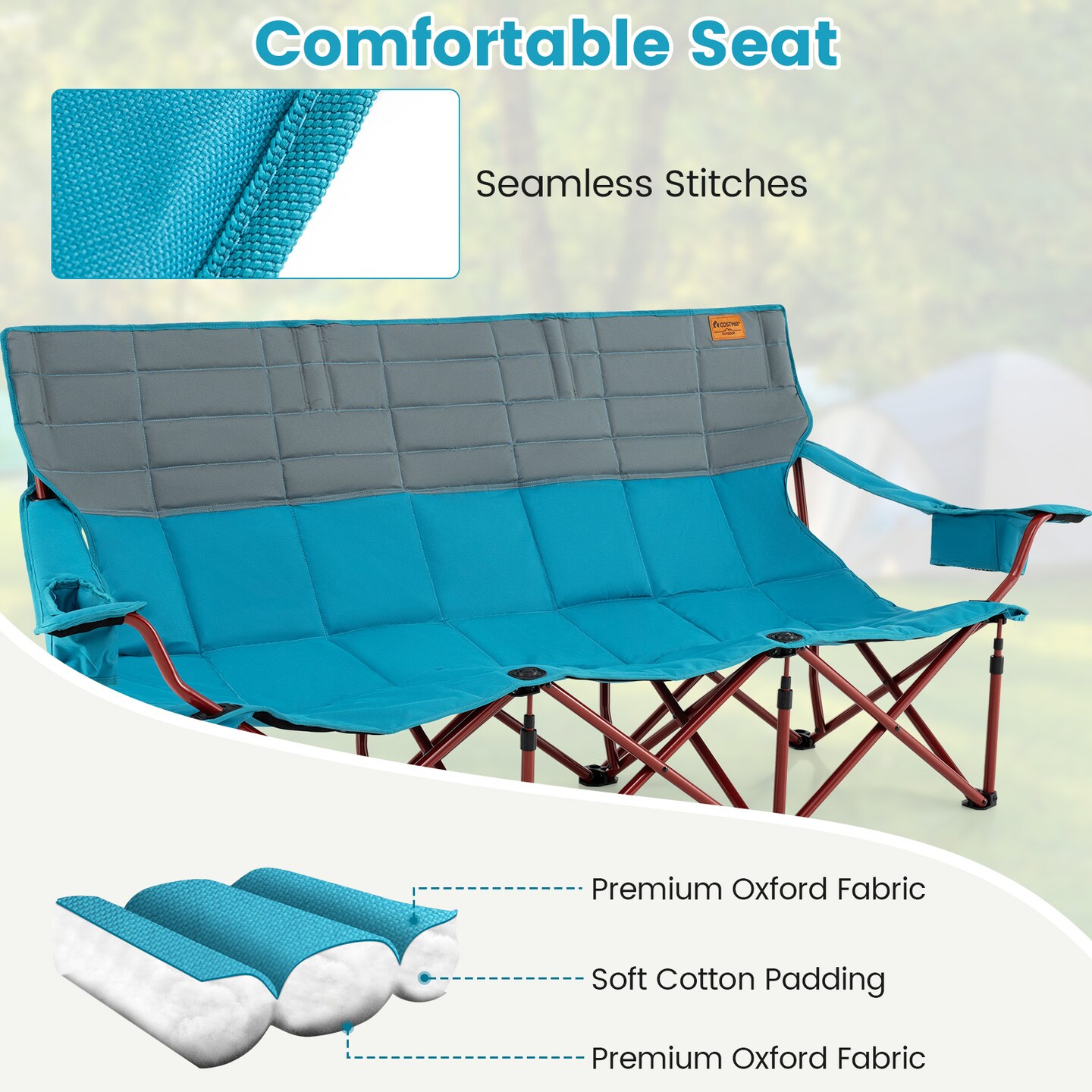 3-Person Folding Camping Chair with Cup Holders and Carry Bag