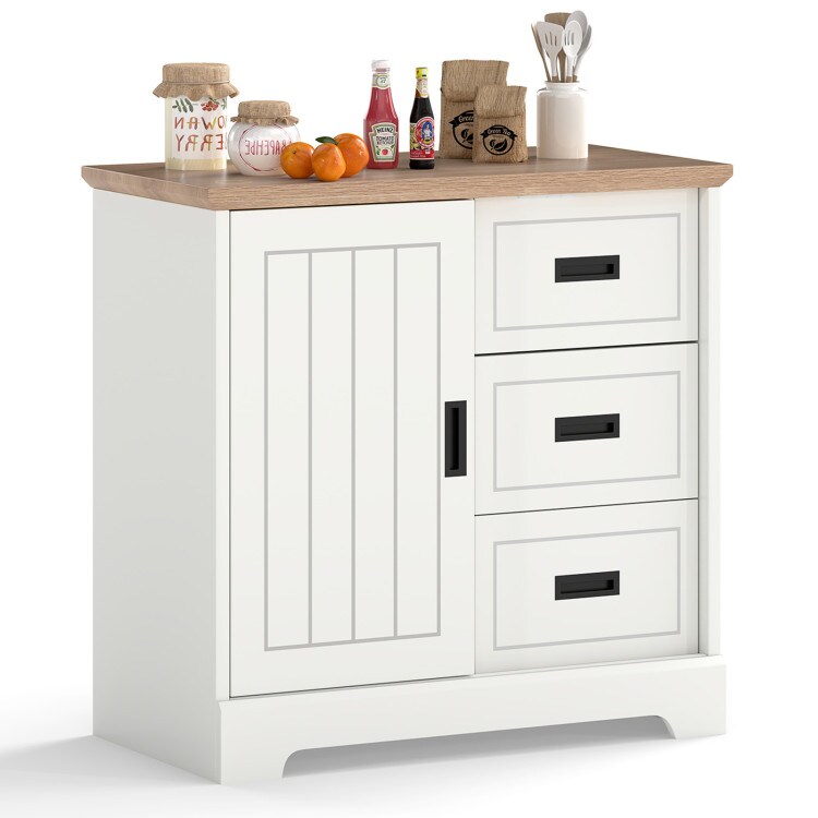 White Engineered Wood Sideboard with 3 Drawers and Adjustable Shelf