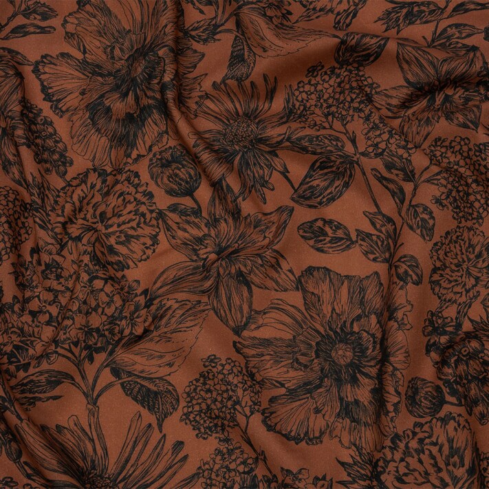 1 Yard Cotton Voile Fabric Brown and Black Floral Ephemeral Flora Print 55 Inches