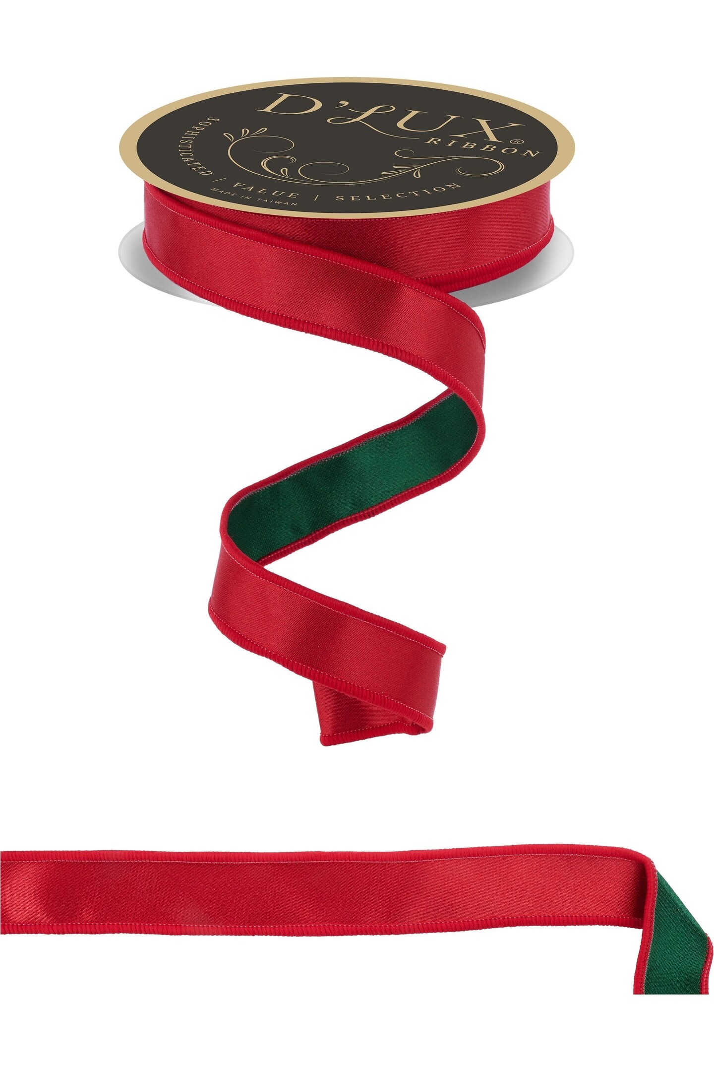 7/8&#x22; Satin Fused Ribbon: Red/Emerald Green (10 Yards)