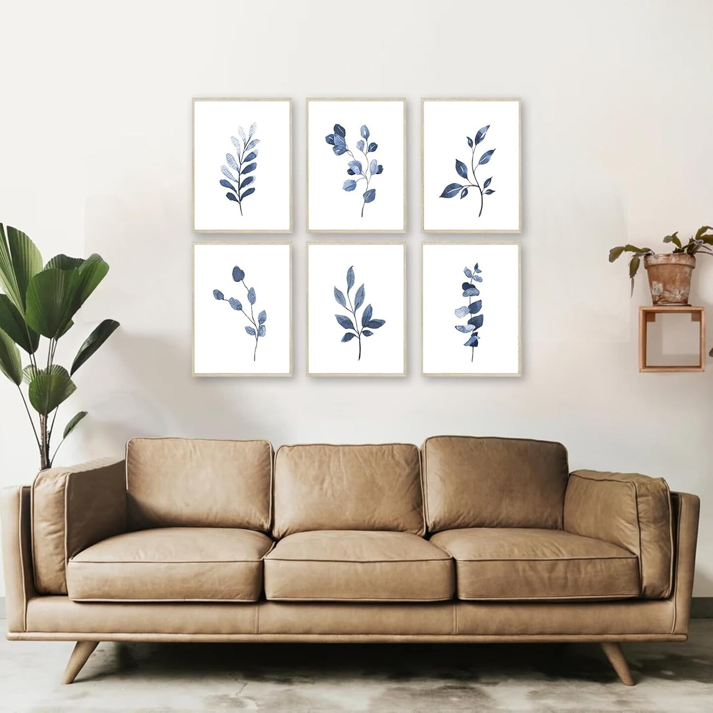 Navy Blue Botanical Art Set of 6, Minimalist Abstract Prints