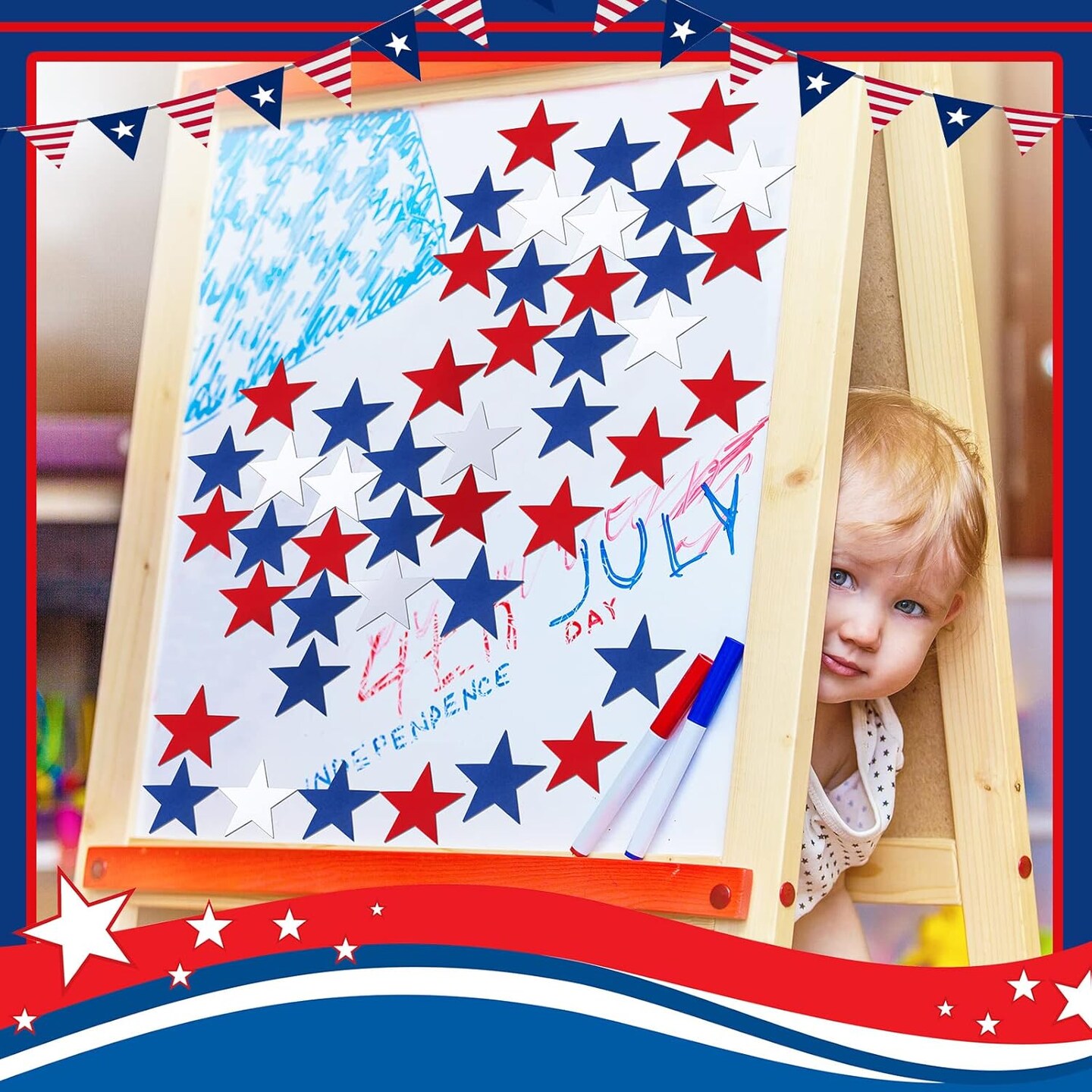 108 Pcs Patriotic Stars Cut Outs 4th of July Decor Red White Blue