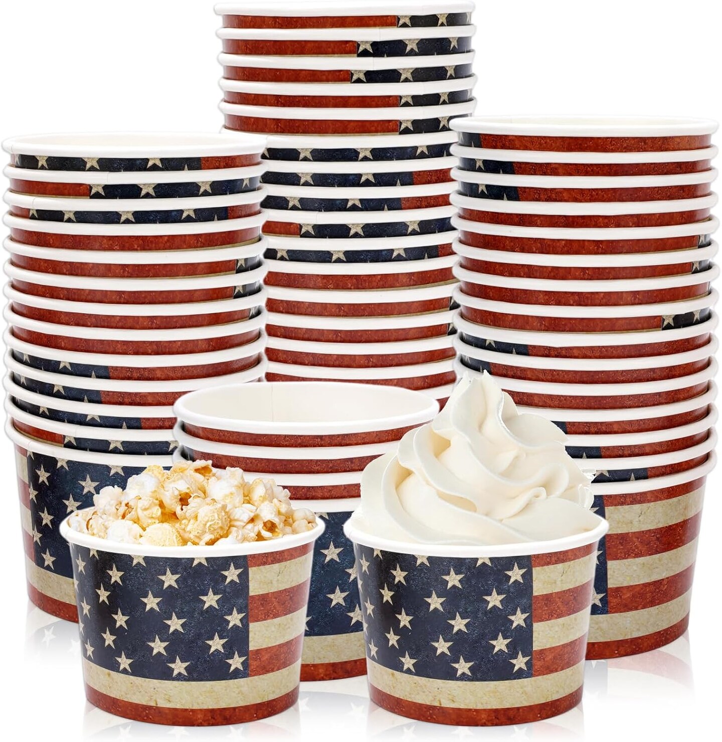 50Pcs Patriotic Treat Snack Cups Vintage American Flag Disposable Paper Bowls 6.5 Oz 4th of July Ice Cream Bowl for Dessert Food Independence Day 250th Anniversary Party Favors Supplies