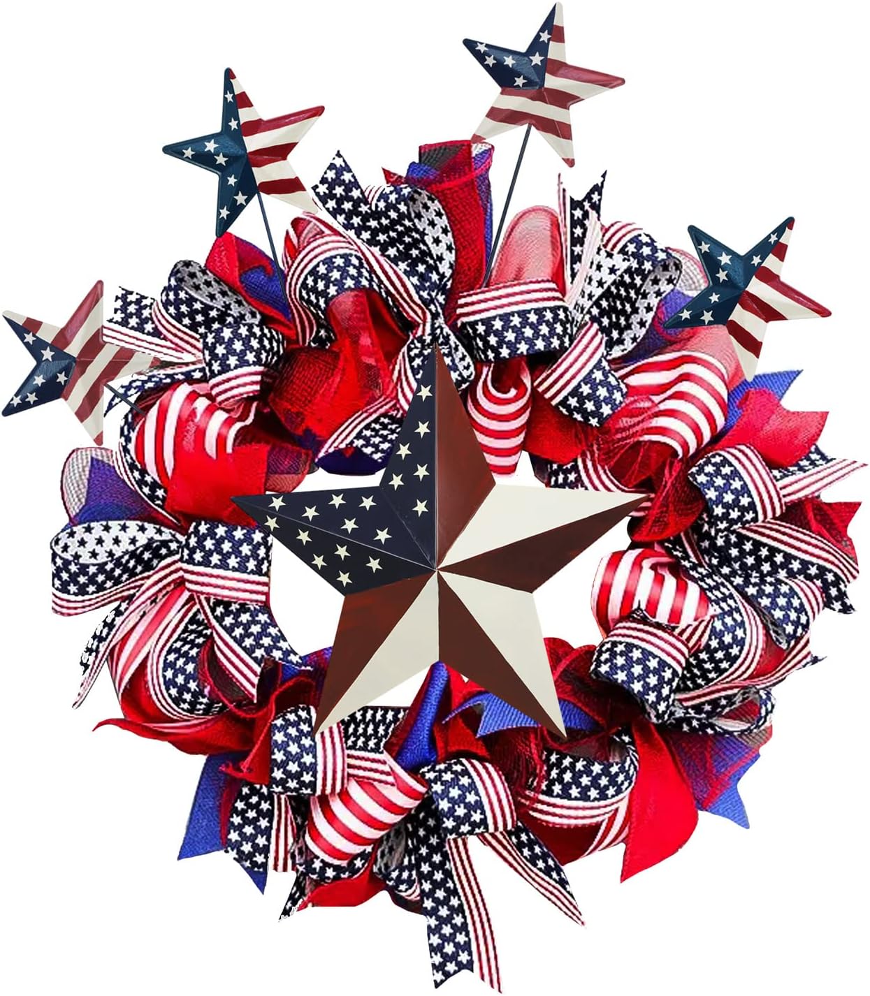Metal Barn Star, American Patriotic American Flag Wall Decoration Outdoor Indoor Hanging Wall Art 4th of July Memorial Day Veterans Day Gift for Man Star Ornament Home Decor 12 Inch(C)