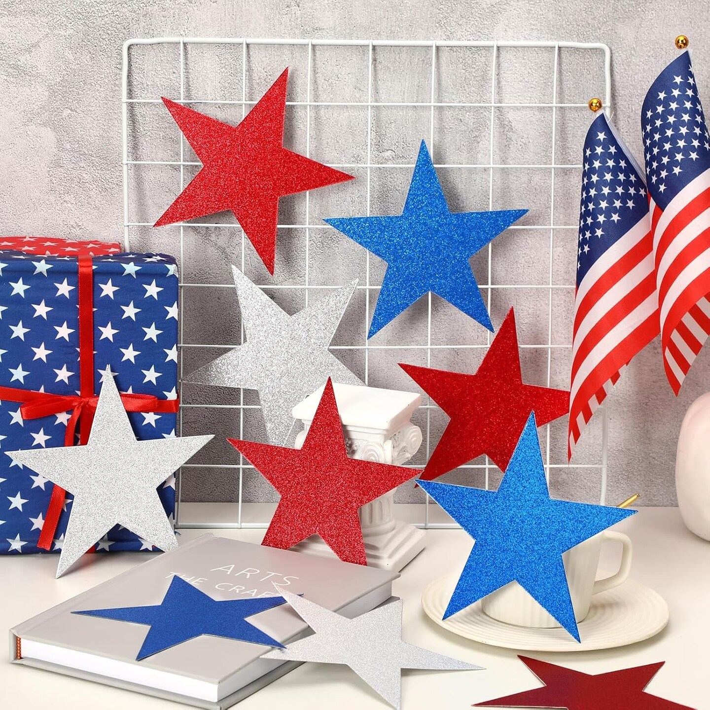 48Pcs Double Sided Glitter Stars Cutouts 4th of July for Wall Decor