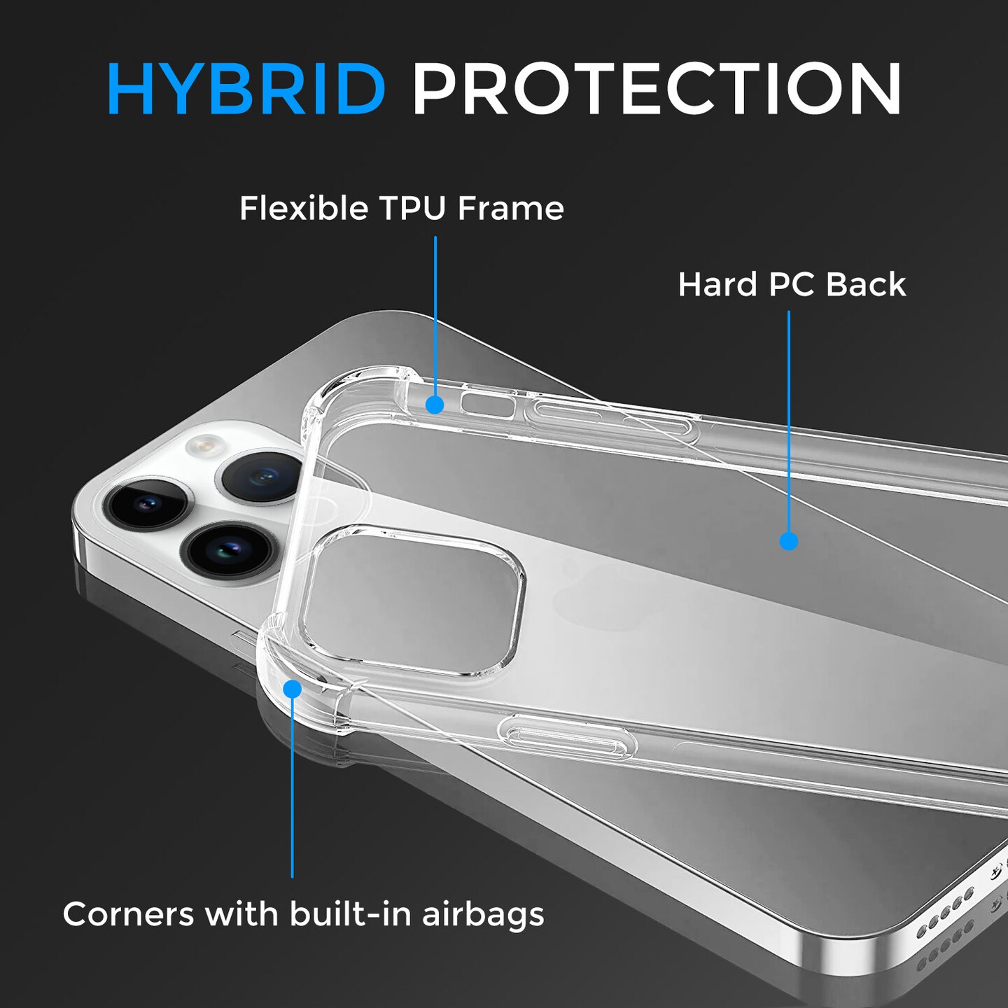 Crystal Clear Case for iPhone 14, 14 Plus, 14 Pro, 14 Pro Max, Shock Absorption Bumper, Soft Flexible TPU, Anti-Drop, Anti-Fingerprint, 3600 Shockproof, Screen &#x26; Camera Protective, Transparent Protective Back Cover, For all iPhone 14 models