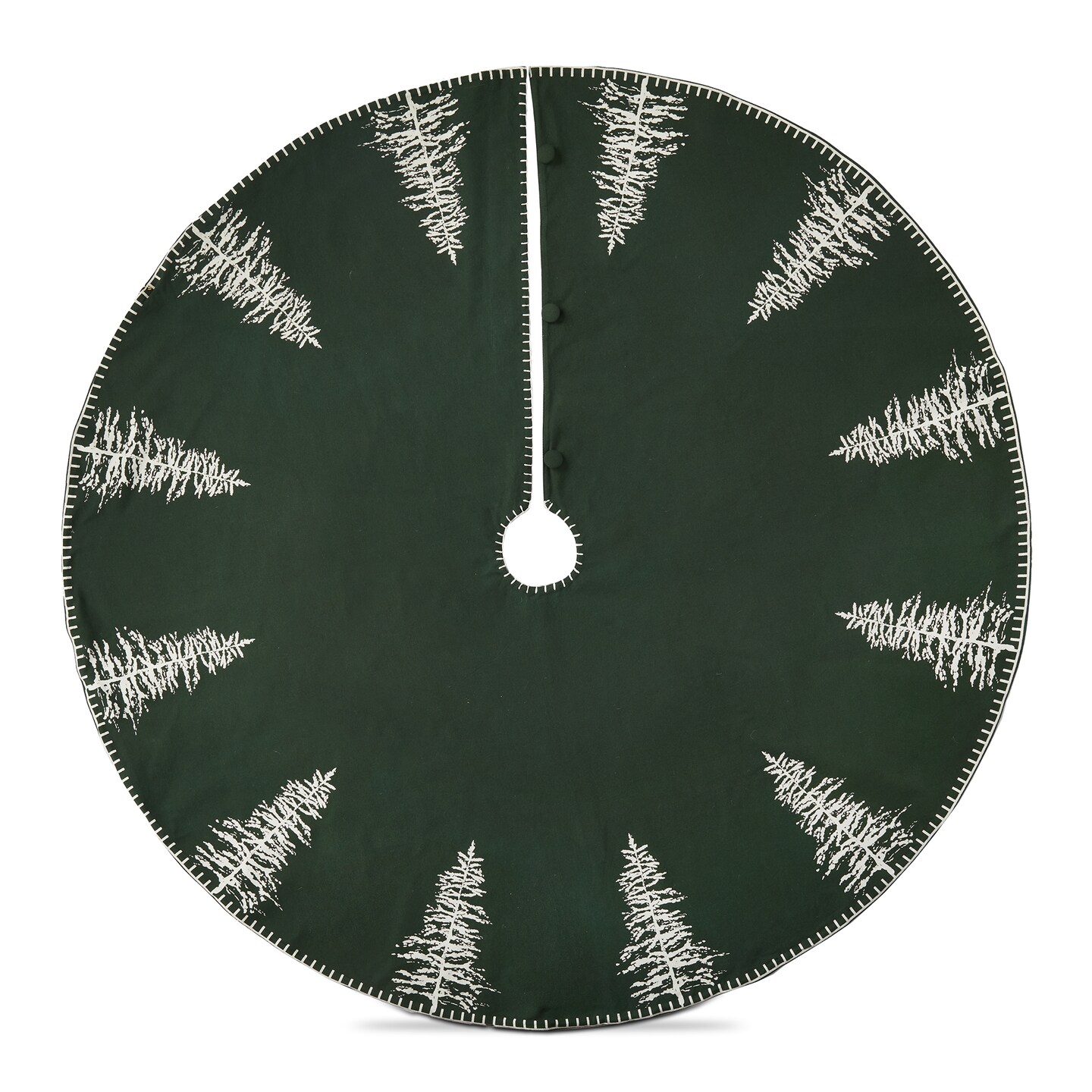 Wilde Pine Tree Skirt - Green Cotton Christmas Tree Skirt, Machine Washable, 52" x 52" - Perfect Holiday Decor