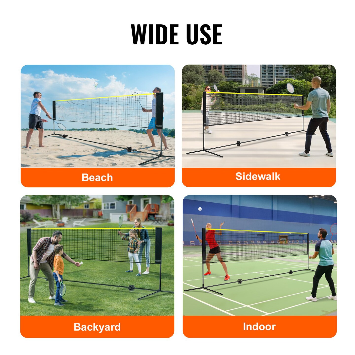 14 Feet Portable Outdoor Badminton Net Set with Carry Bag and Ground Stakes Rust-Resistant Poles