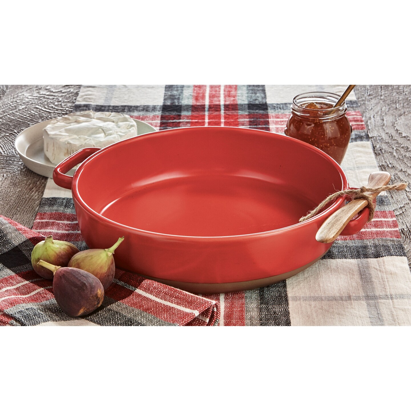 Brie Baker Spreader Set of 2 - Red Ceramic Baking Dishes, 80oz Capacity, Dishwasher Safe, Perfect for Christmas