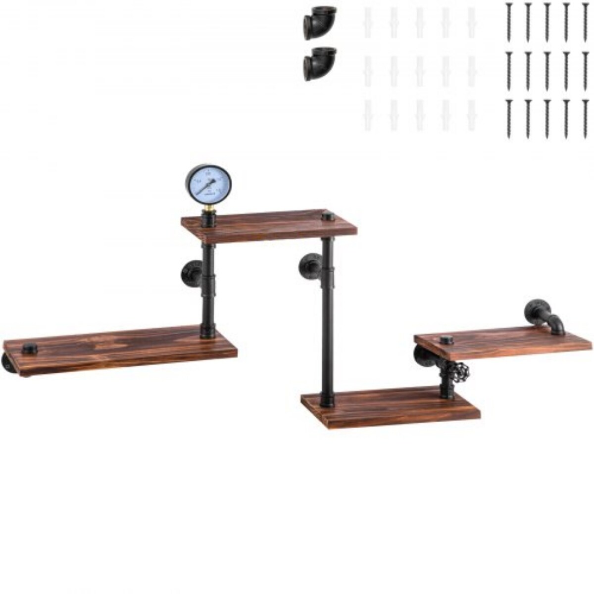 Industrial Pipe Shelving with 4 Tier Wood Planks Wall Mounted Shelf