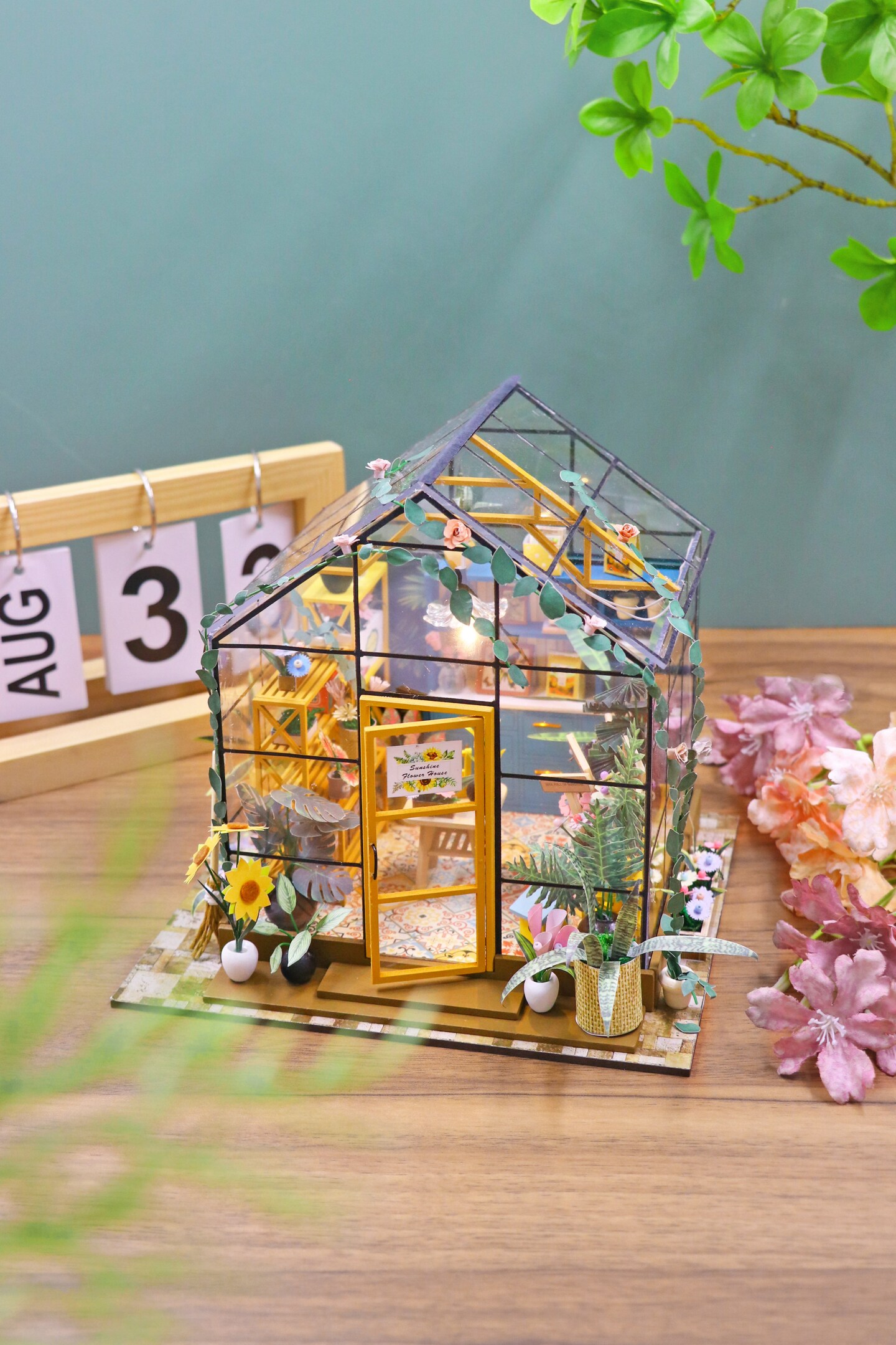 DIY Sunshine Flower House Kit with LED Light, Miniature Greenhouse