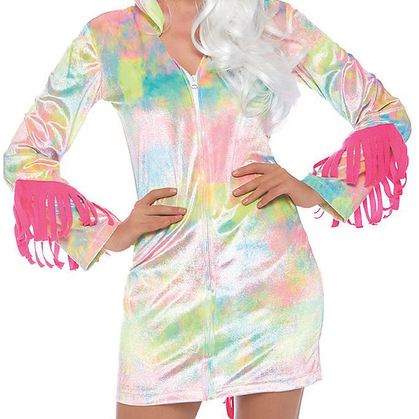 Enchanted Unicorn Adult Halloween Costume Velvet Zipper Front Dress with Tail and Hood
