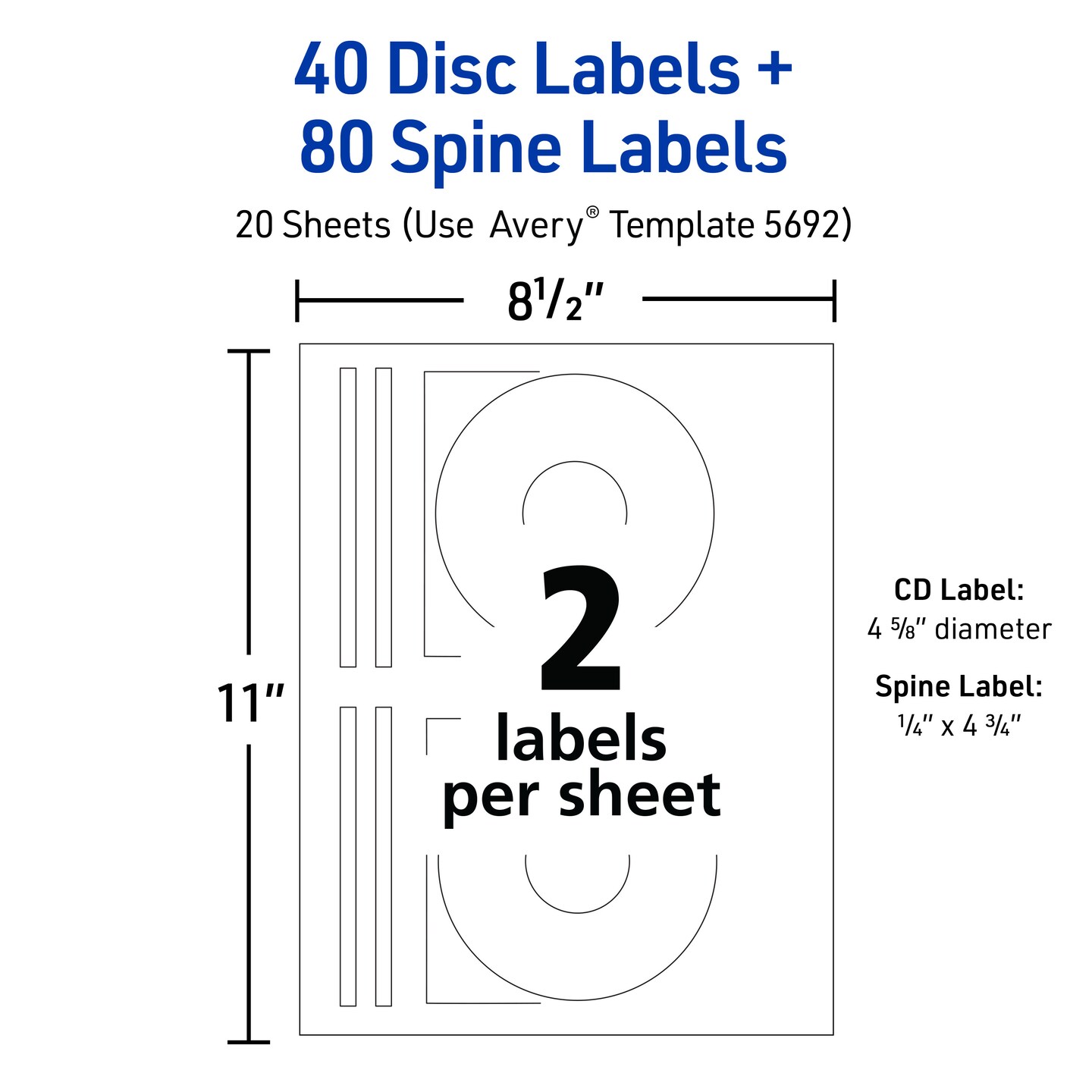 Avery Printable CD Labels, Matte White, Permanent Adhesive, Laser Printable, 40 Blank CD & 80 Blank Spine Stickers (5692)