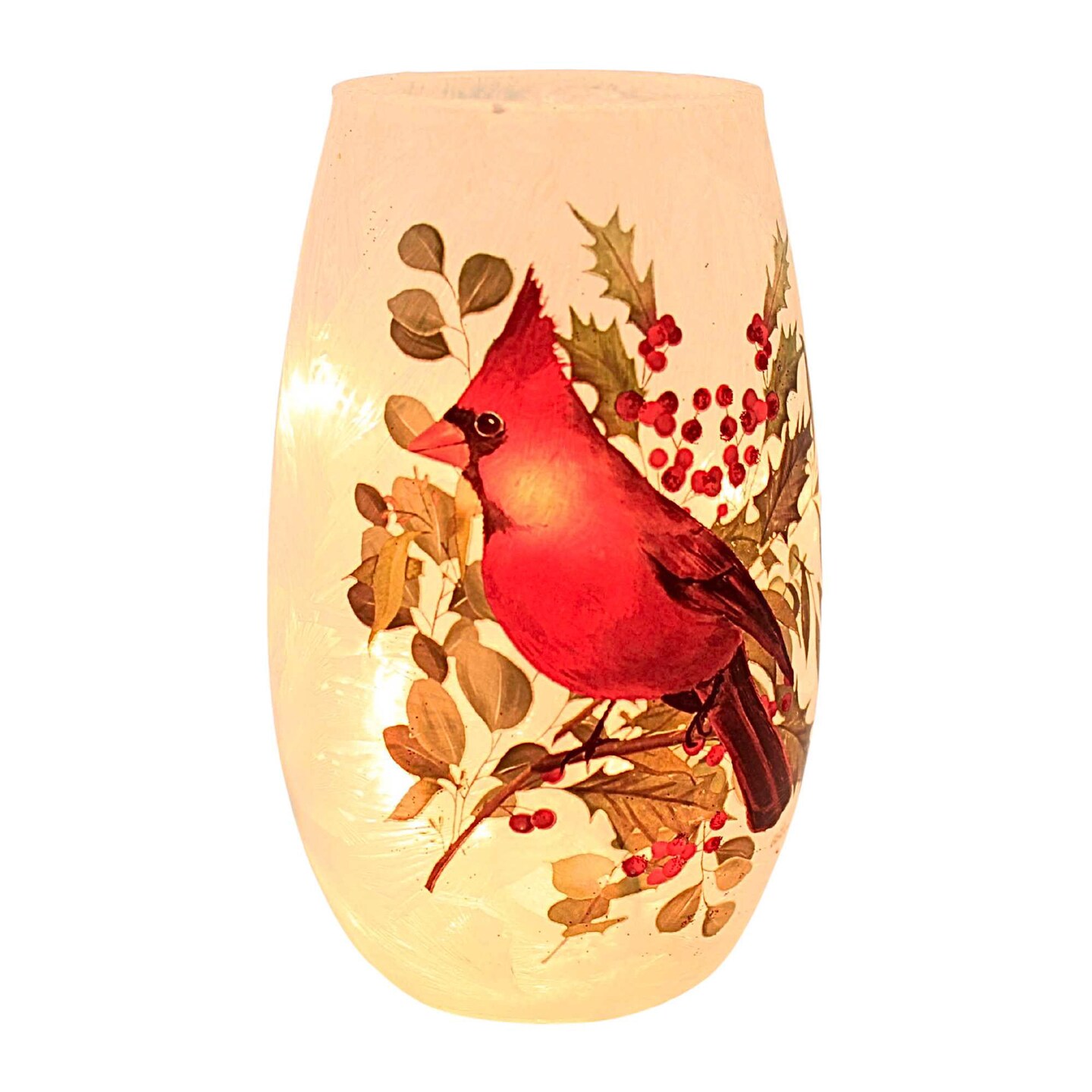 Stony Creek 5.25 In Cardinal Christmas Pre-Lit Small Vase Christmas Lighted Glass Accent , Christmas Red Bird