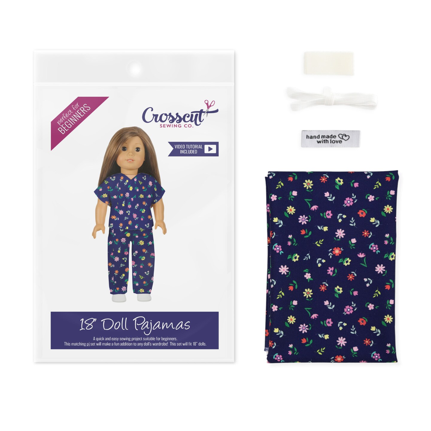 Crosscut Sewing Co.® Doll Pajama Sewing Project Kit - Beginner Friendly DIY Sewing Kit